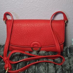 Red Leather Crossbody Wallet Bag - Women